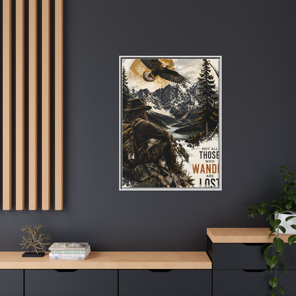 Wander Not Lost Eagle Mountain Canvas Print — Framed Matte Wall Art