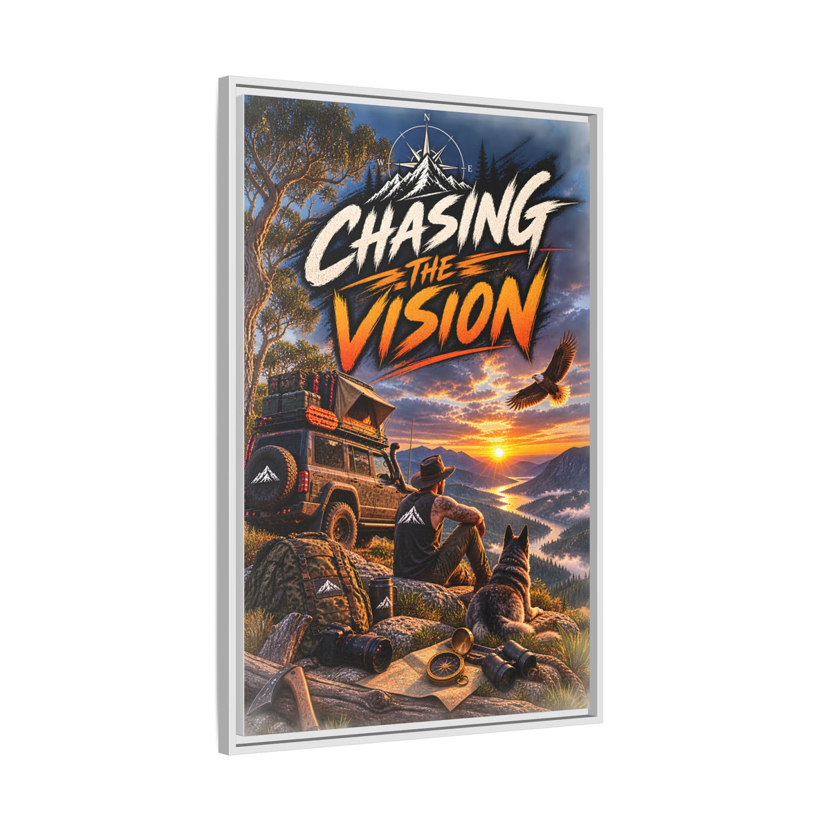 Chasing the Vision Matte Canvas Print (Framed) — Adventure Landscape Wall Art