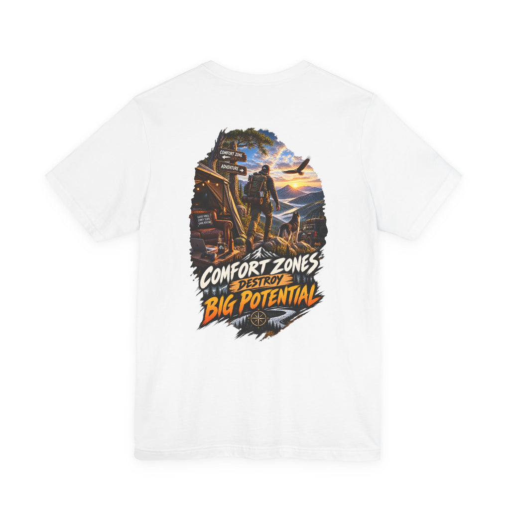 T-shirt graphique motivationnel — Impression au dos « Les zones de confort anéantissent le grand potentiel »