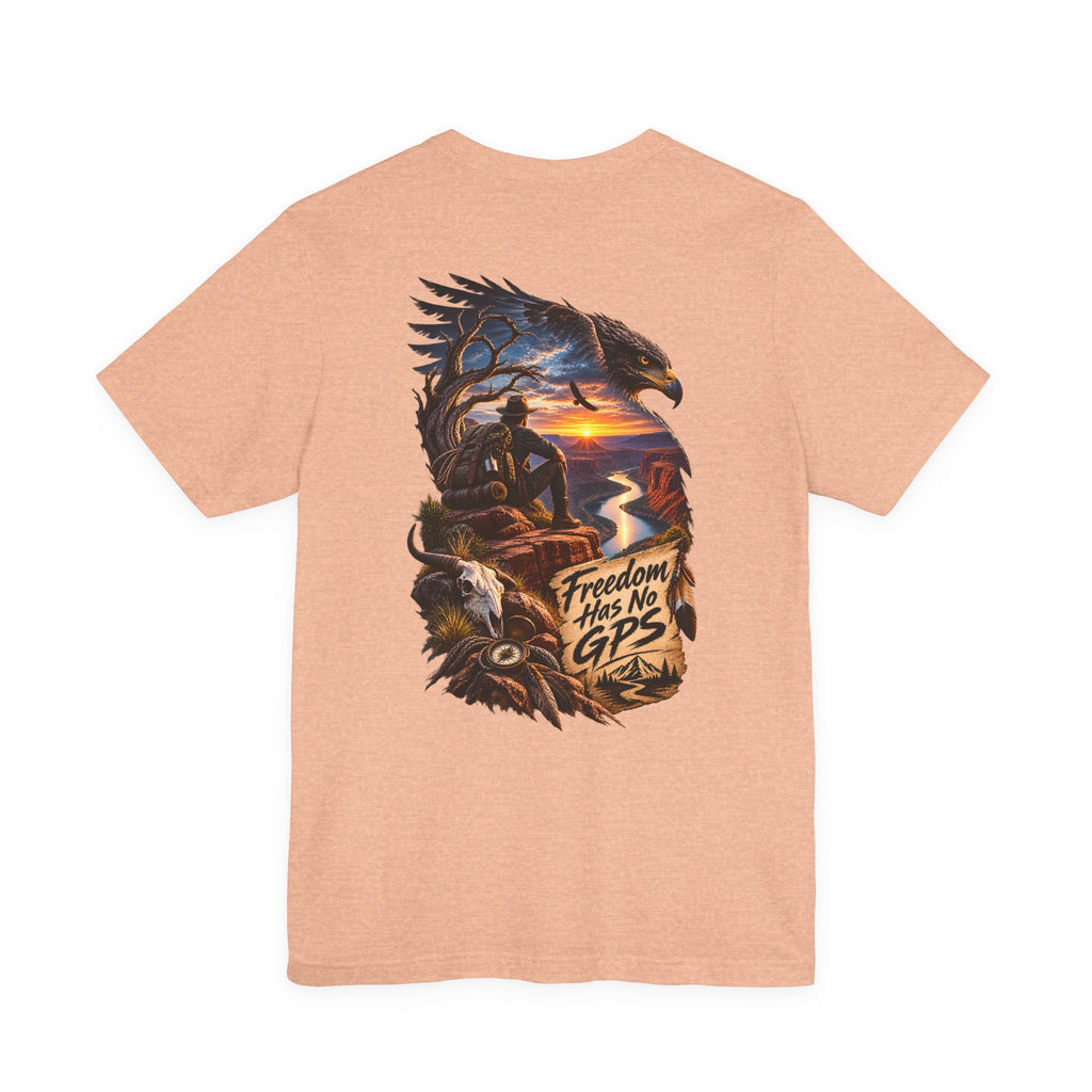 T-shirt « La liberté n'a pas de GPS » — T-shirt vintage patriotique avec aigle et coucher de soleil