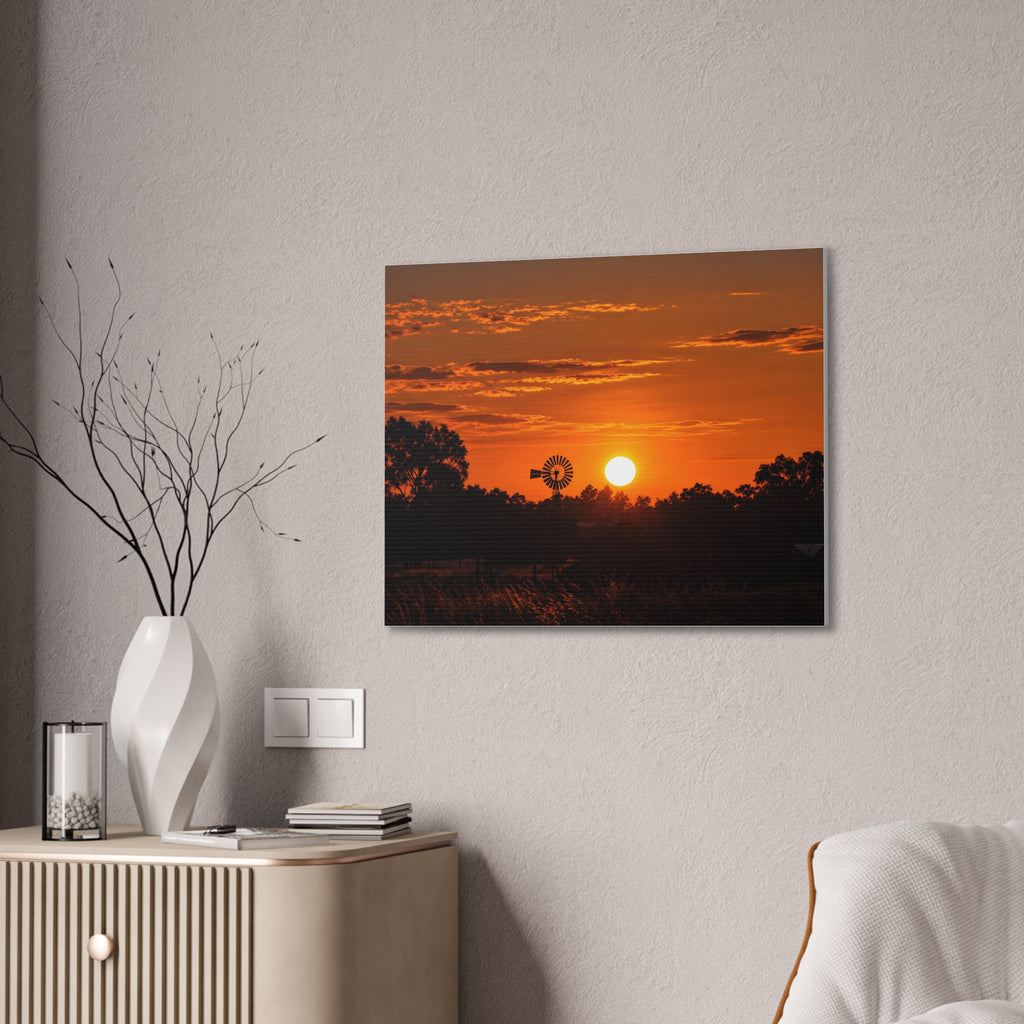 Sunset Windmill Canvas Print — Rural Farmhouse Wall Art