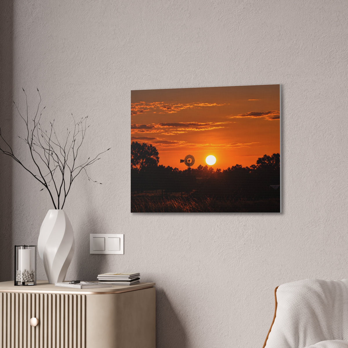 Sunset Windmill Canvas Print — Rural Farmhouse Wall Art