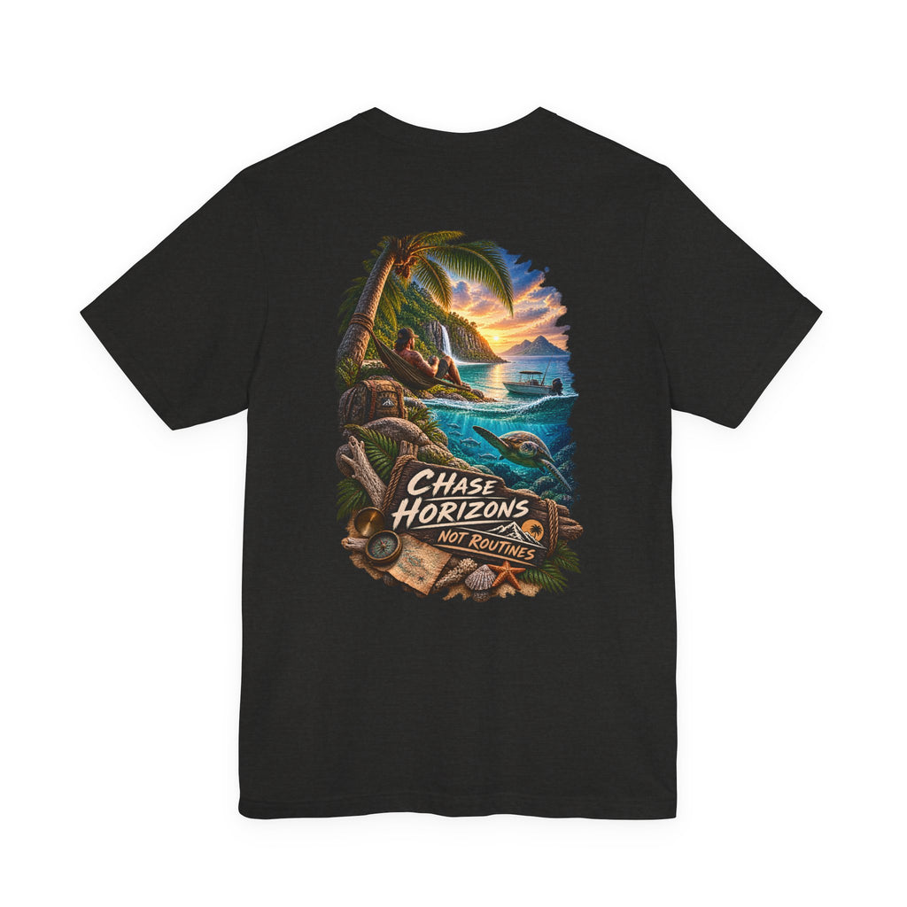 T-shirt Chase Horizons Sunset Beach — T-shirt graphique aventure côtière