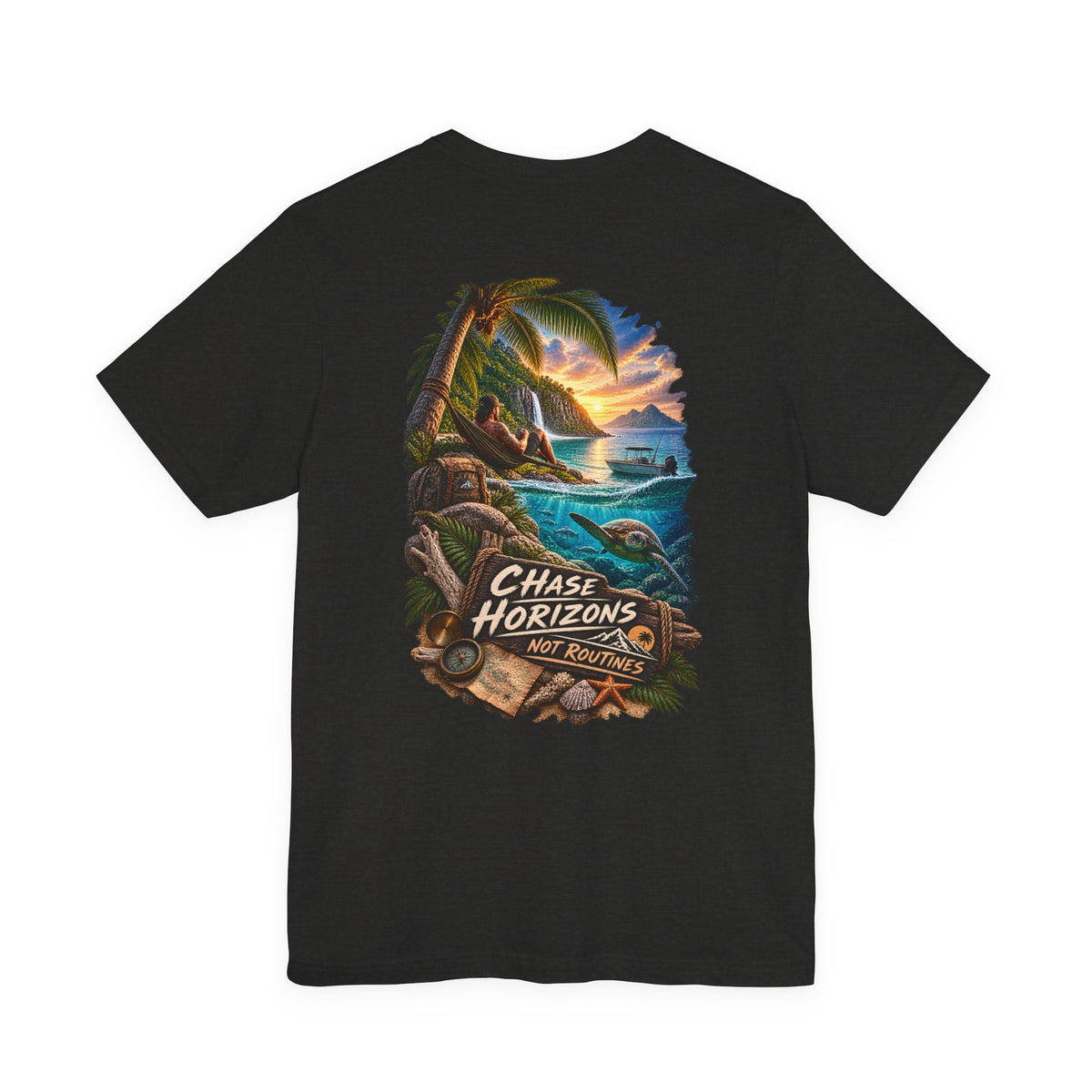 Chase Horizons Sunset Beach Tee — Adventure Coastal Graphic T-Shirt