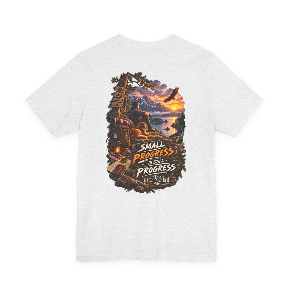 T-Shirt — "Small Progress Is Still Progress" Scenic Camping Graphic