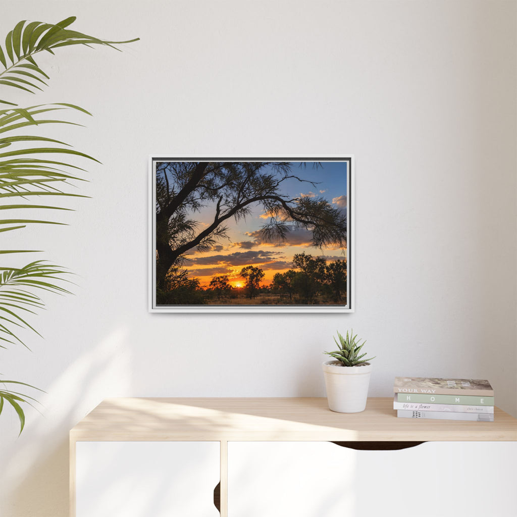 Sunset Silhouette Matte Canvas Print — Framed Landscape Wall Art