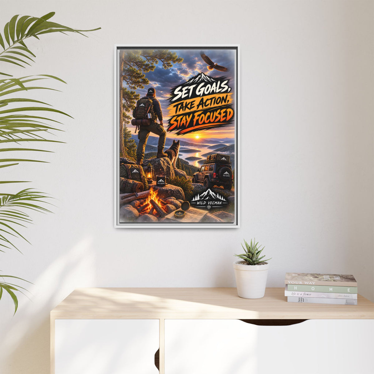 Motivational Adventure Canvas — “Set Goals, Take Action, Stay Focused”