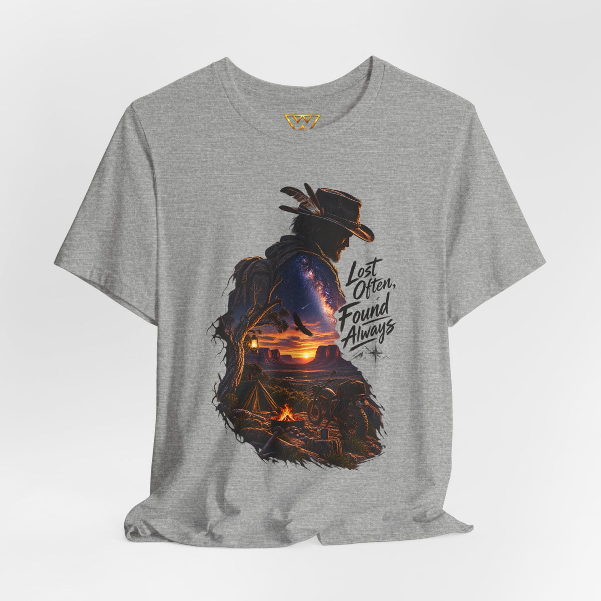 T‑Shirt — Western Sunset Cowboy 'Lost Often, Found Always' Graphic Tee