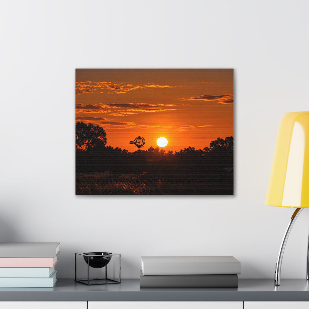 Sunset Windmill Canvas Print — Rural Farmhouse Wall Art