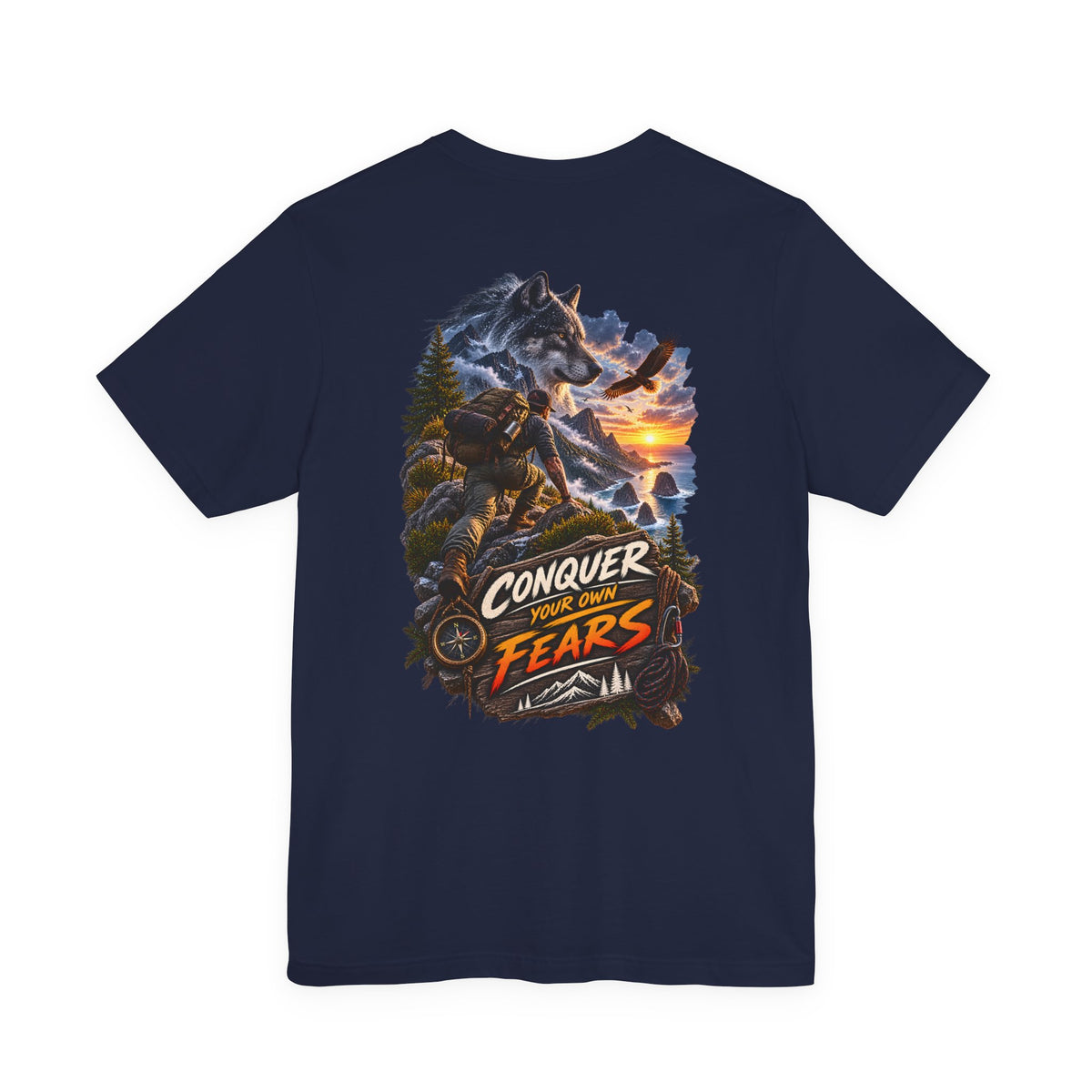 Conquer Your Fears Wolf Graphic Tee — Adventure Motivational T-Shirt