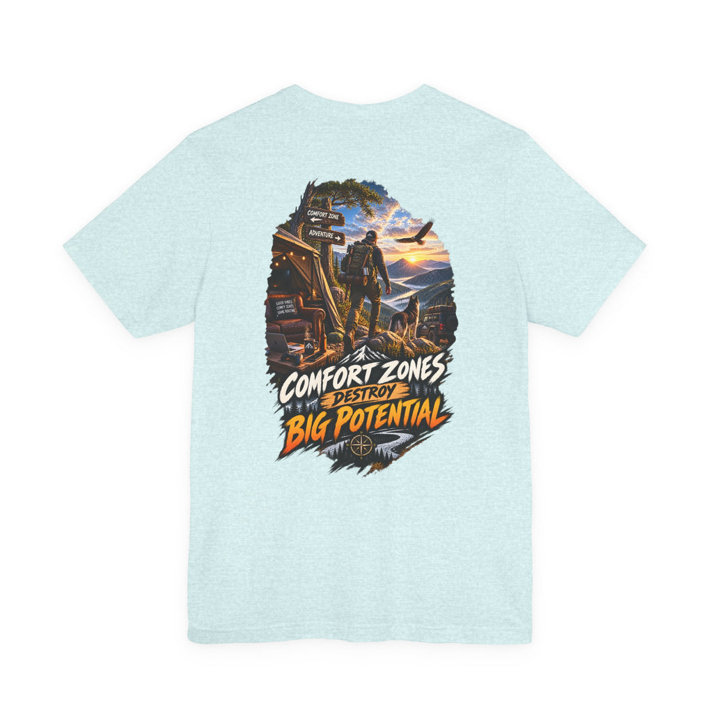 T-shirt graphique motivationnel — Impression au dos « Les zones de confort anéantissent le grand potentiel »