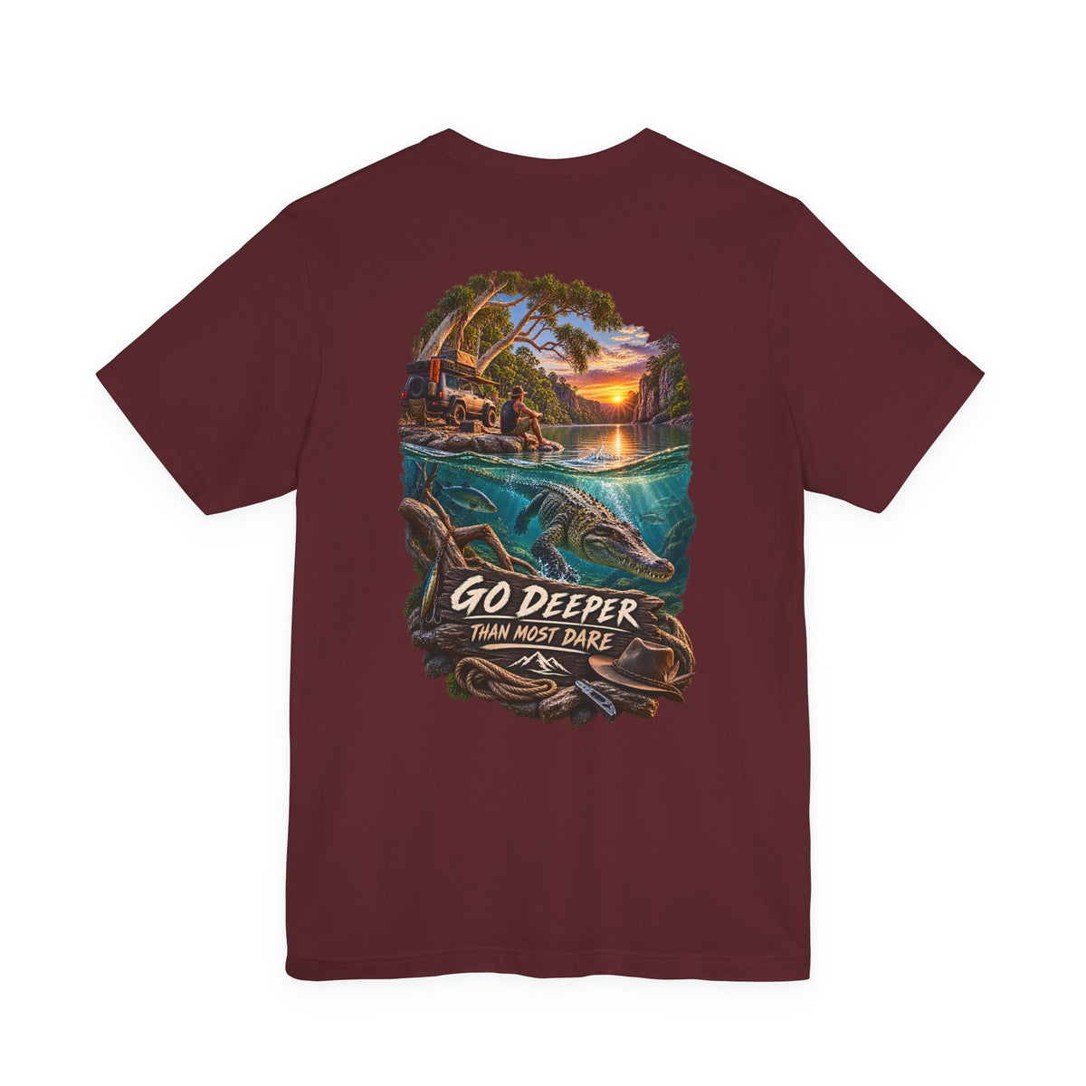 Go Deeper Dolphin Beach Tee — Nautical Sunset Ocean Graphic T‑Shirt