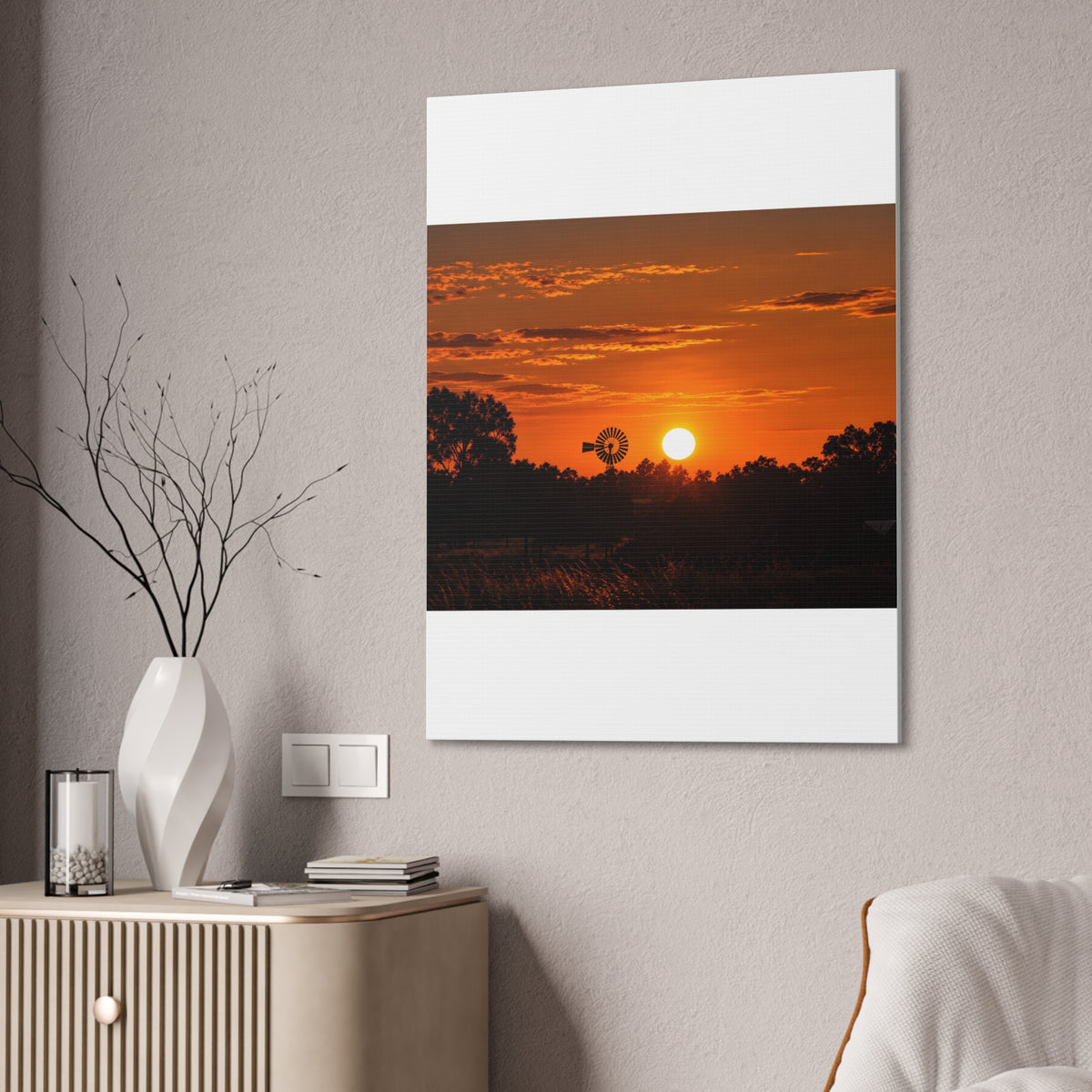 Sunset Windmill Canvas Print — Rural Farmhouse Wall Art