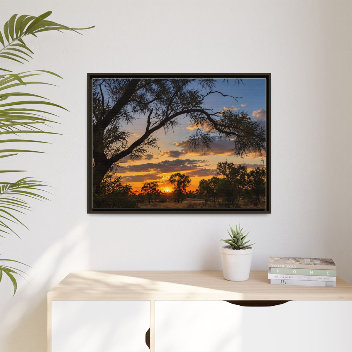 Sunset Silhouette Matte Canvas Print — Framed Landscape Wall Art