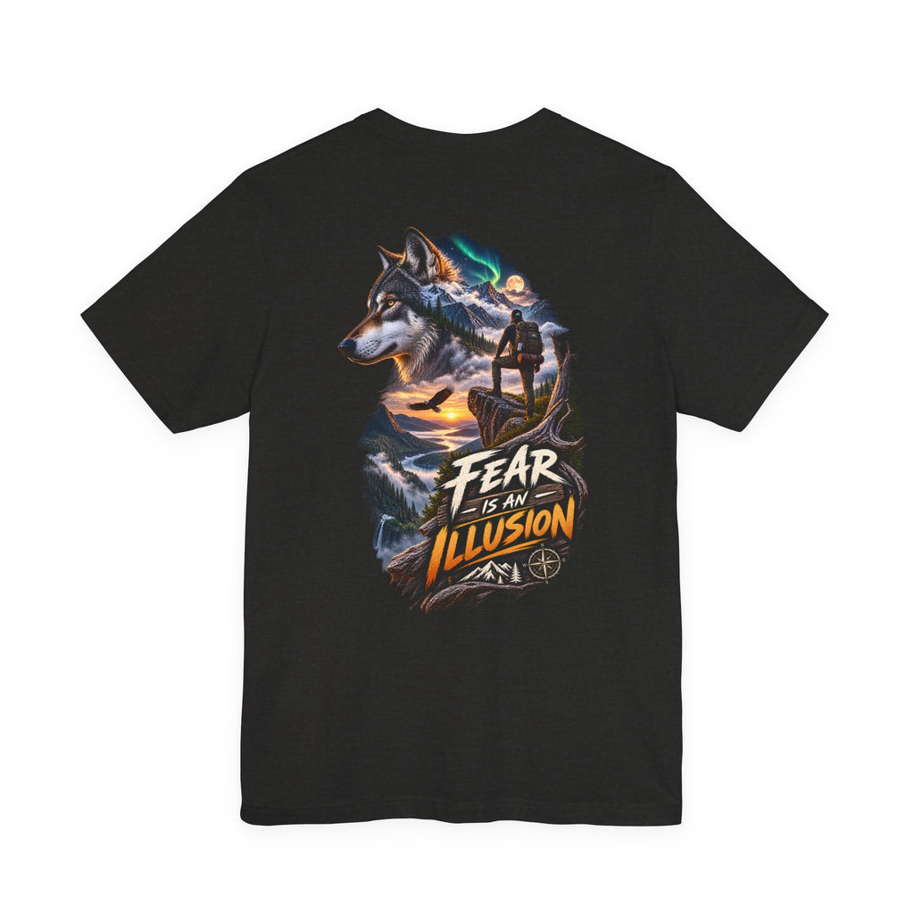 T-shirt loup « La peur est une illusion » — T-shirt graphique de motivation inspiré de la nature