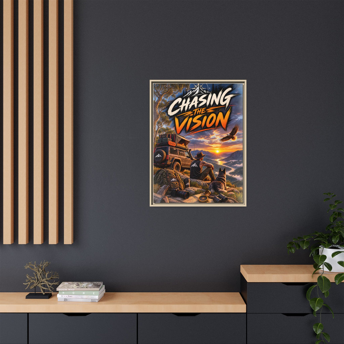 Chasing the Vision Matte Canvas Print (Framed) — Adventure Landscape Wall Art