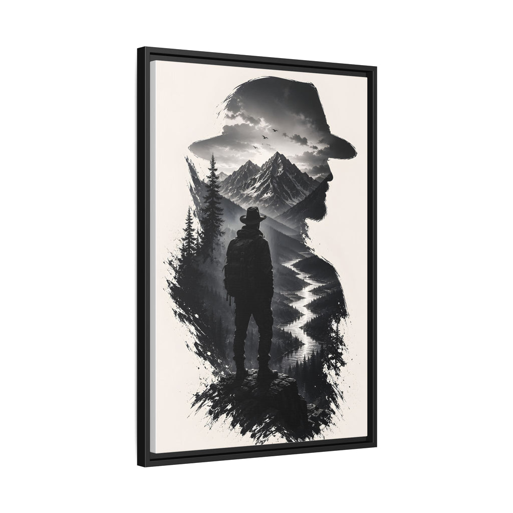 Toile encadrée silhouette de randonneur en montagne