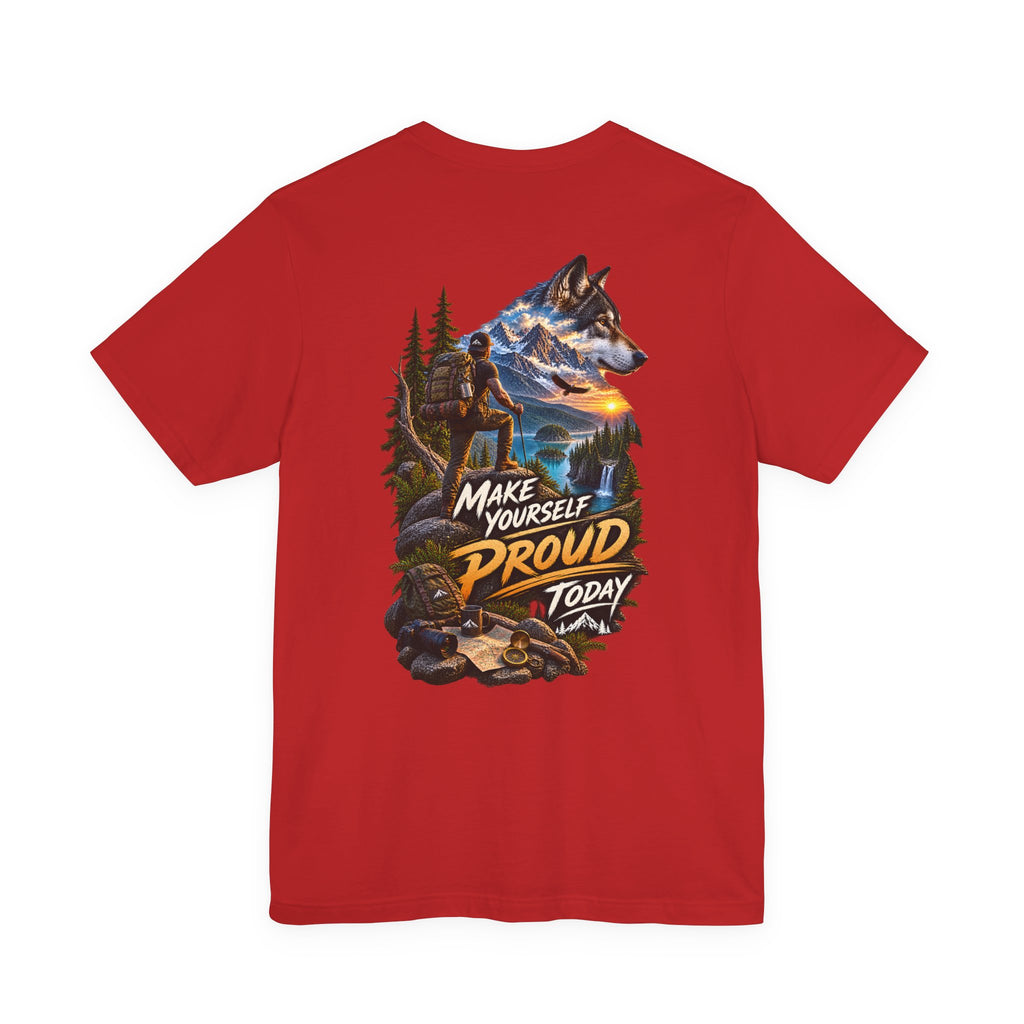 T-shirt Aventure Loup — Tee-shirt graphique outdoor « Soyez fier de vous aujourd'hui »