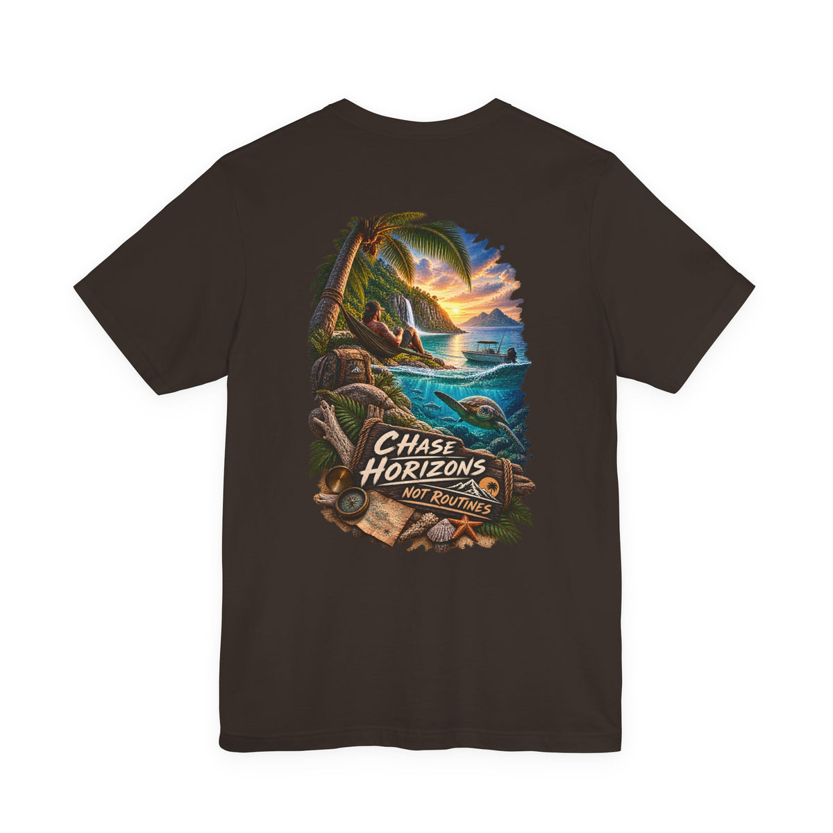 Chase Horizons Sunset Beach Tee — Adventure Coastal Graphic T-Shirt