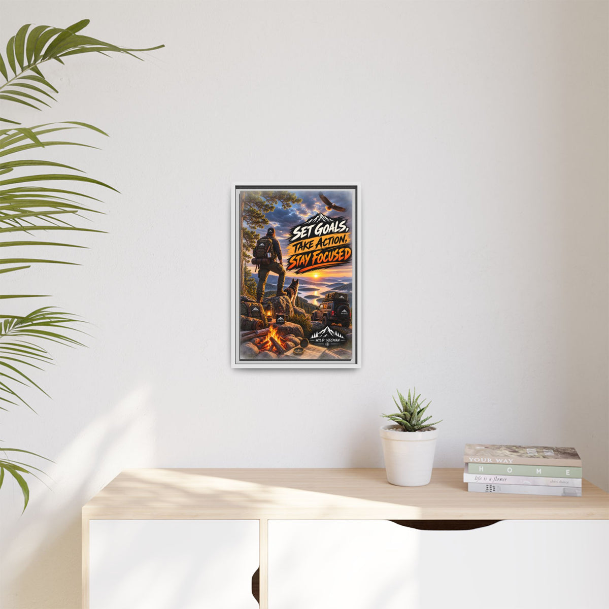 Motivational Adventure Canvas — “Set Goals, Take Action, Stay Focused”