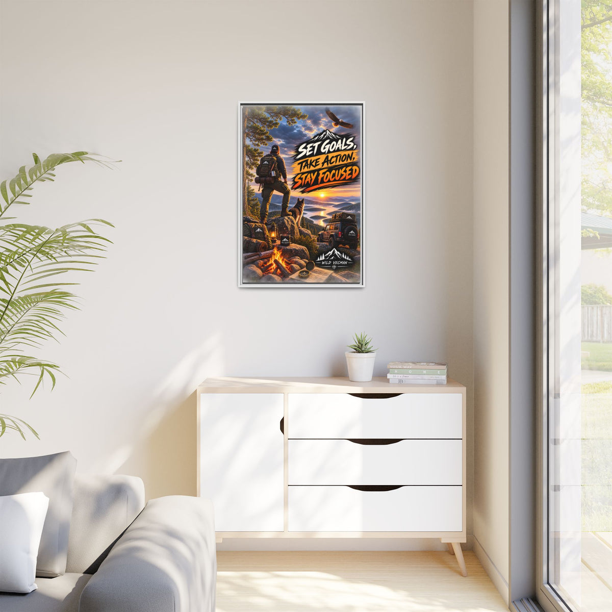 Motivational Adventure Canvas — “Set Goals, Take Action, Stay Focused”