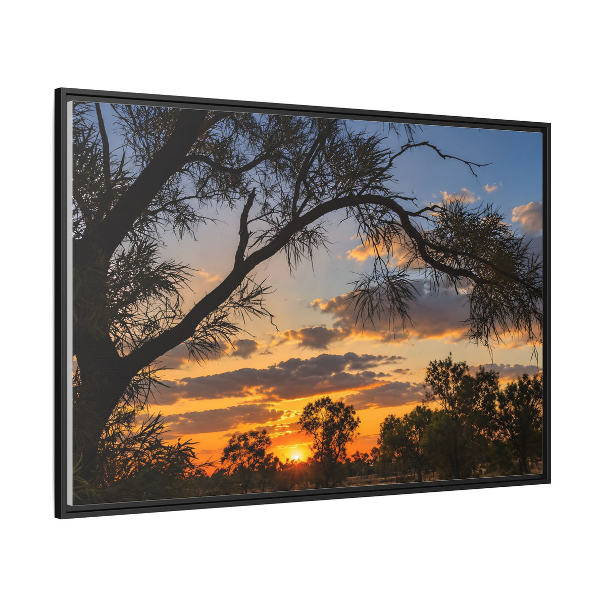 Sunset Silhouette Matte Canvas Print — Framed Landscape Wall Art