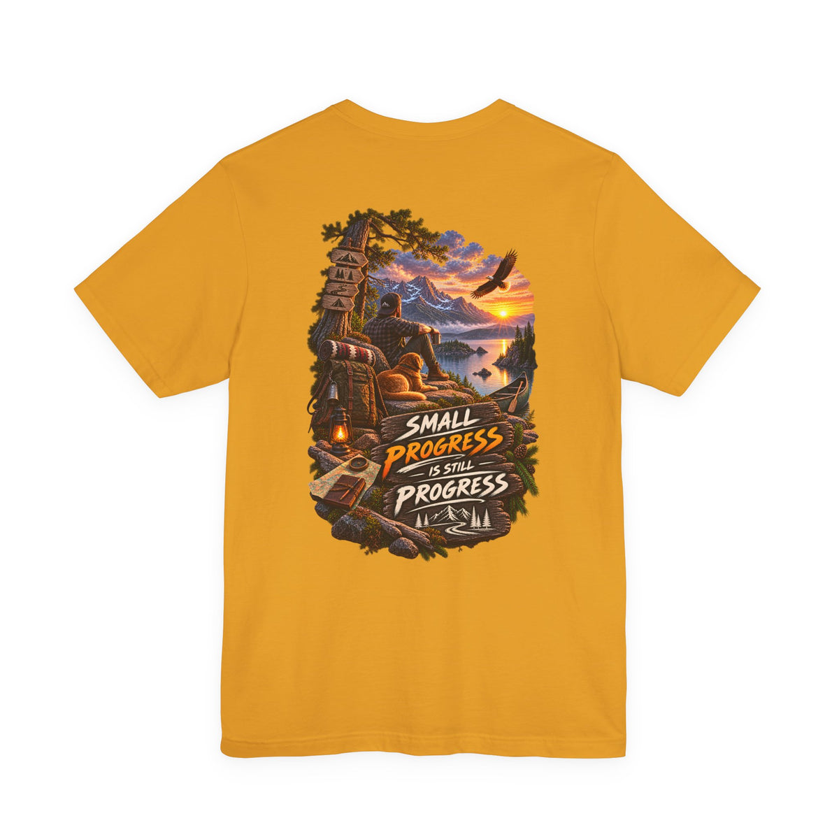 T-Shirt — "Small Progress Is Still Progress" Scenic Camping Graphic