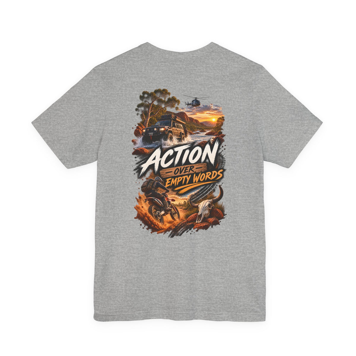 Action Over Empty Words Tee - Adventure Military Graphic T-Shirt