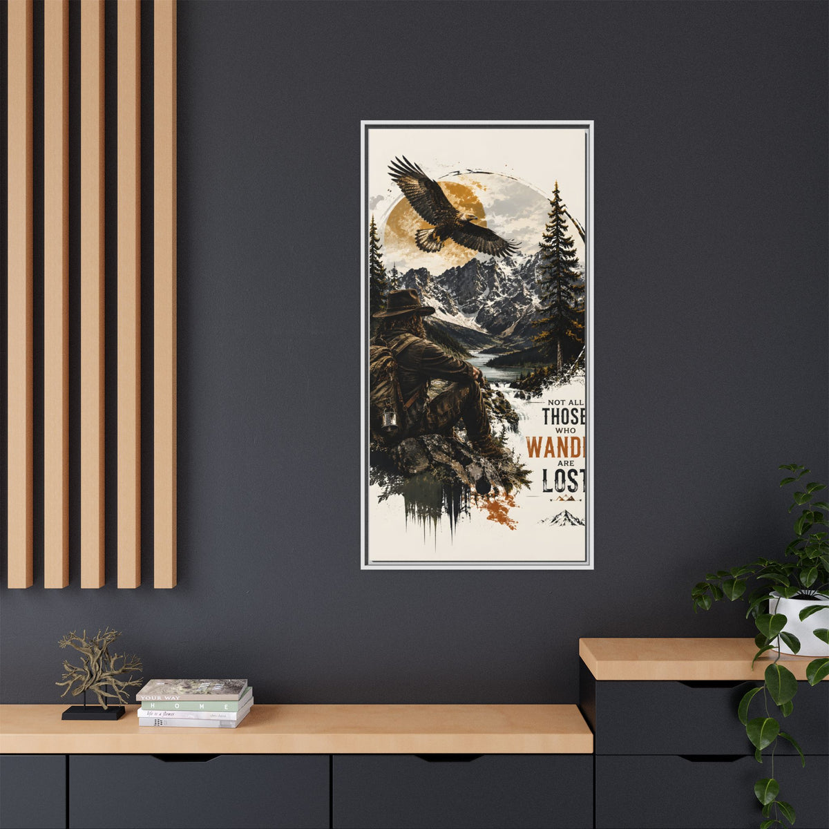 Wander Not Lost Eagle Mountain Canvas Print — Framed Matte Wall Art