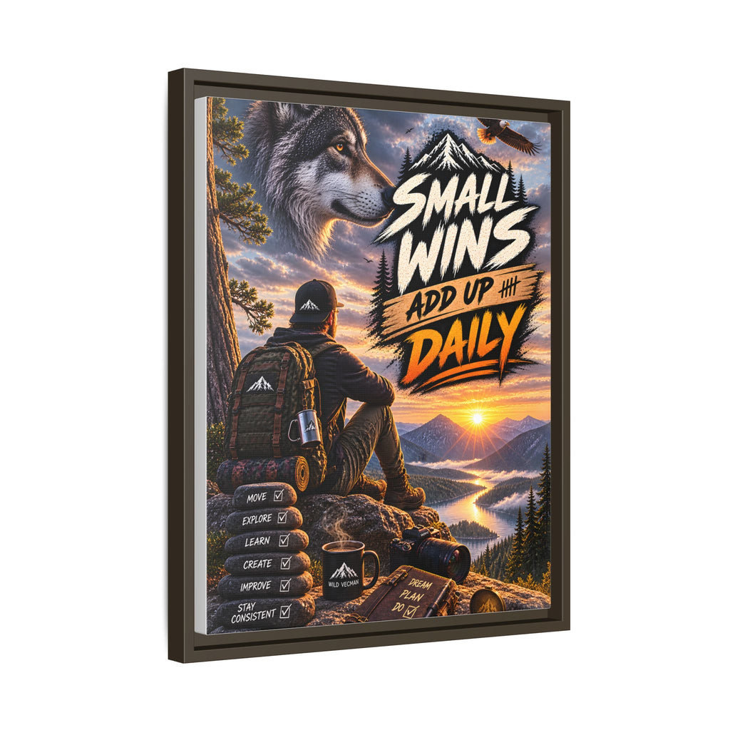 Small Wins Add Up Daily Framed Canvas Wall Art — Motivational Hiking Print