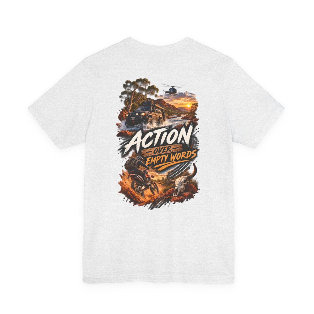 Action Over Empty Words Tee - Adventure Military Graphic T-Shirt