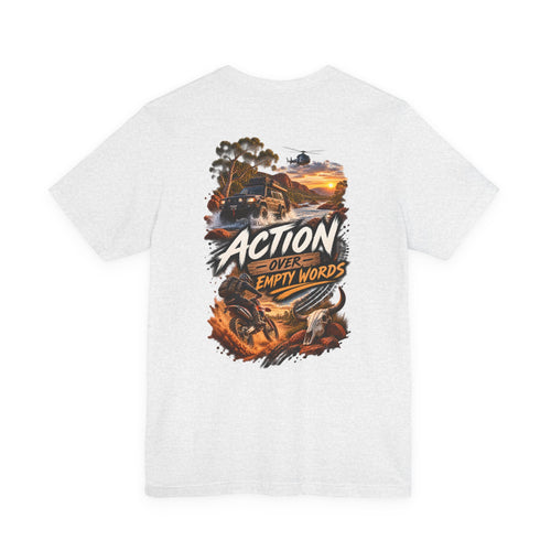 Action Over Empty Words Tee - Adventure Military Graphic T-Shirt