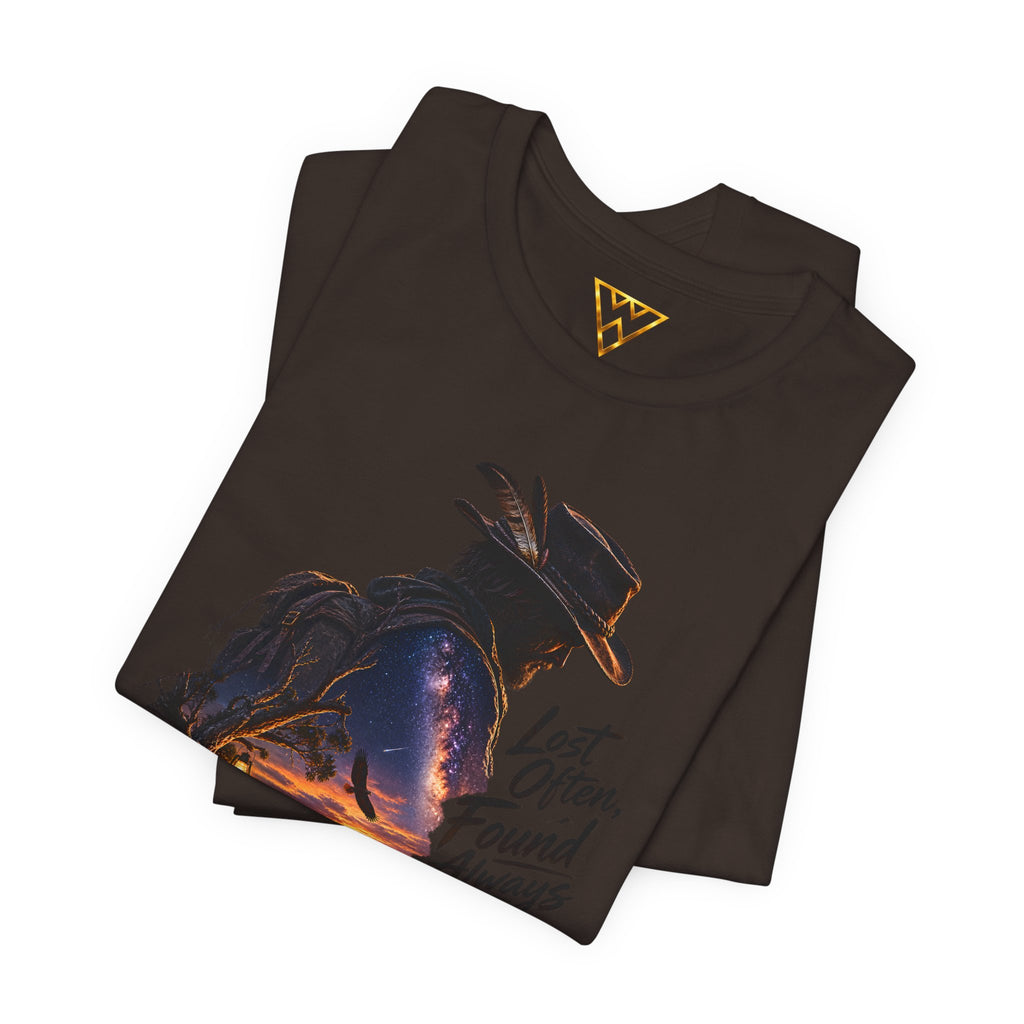 T‑Shirt — Western Sunset Cowboy 'Lost Often, Found Always' Graphic Tee