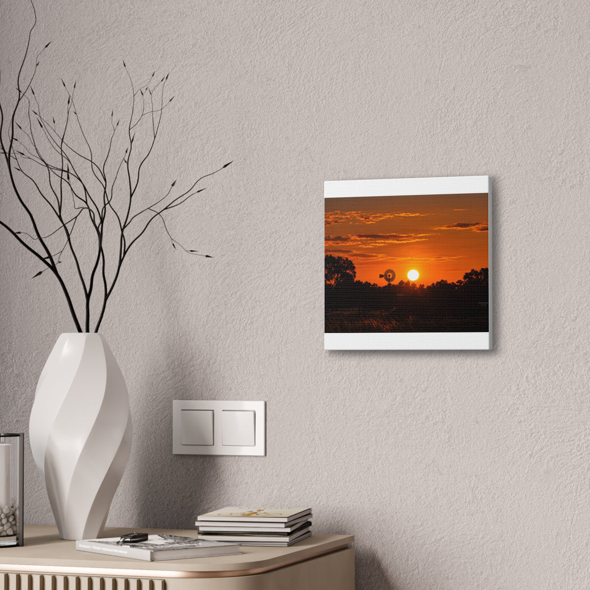 Sunset Windmill Canvas Print — Rural Farmhouse Wall Art