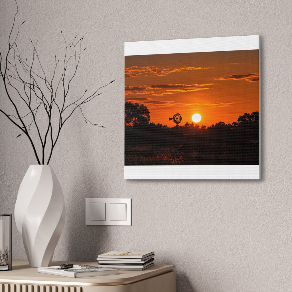 Sunset Windmill Canvas Print — Rural Farmhouse Wall Art