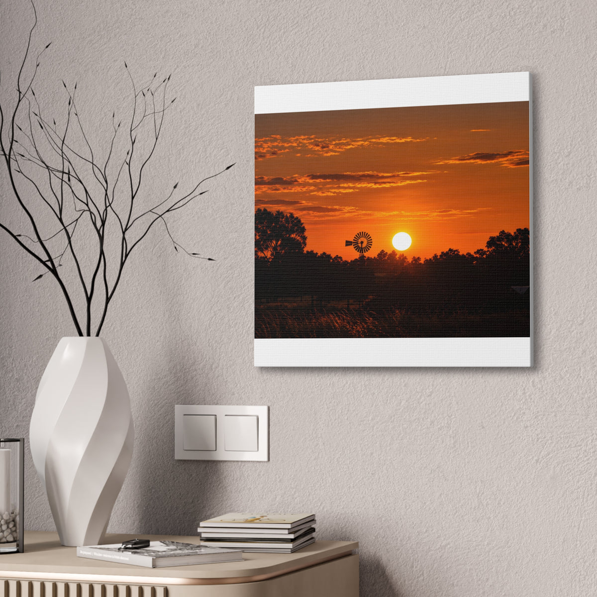 Sunset Windmill Canvas Print — Rural Farmhouse Wall Art