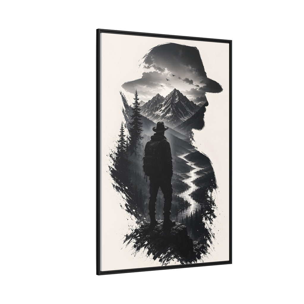 Toile encadrée silhouette de randonneur en montagne
