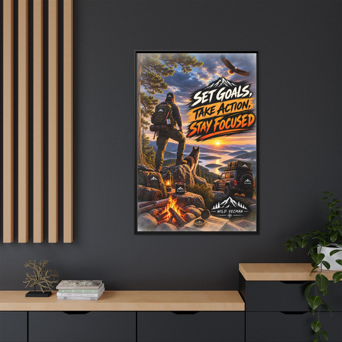 Motivational Adventure Canvas — “Set Goals, Take Action, Stay Focused”