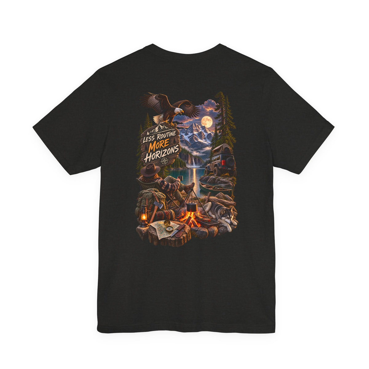 Adventure Campfire Graphic Tee — "Less Routine, More Horizons"