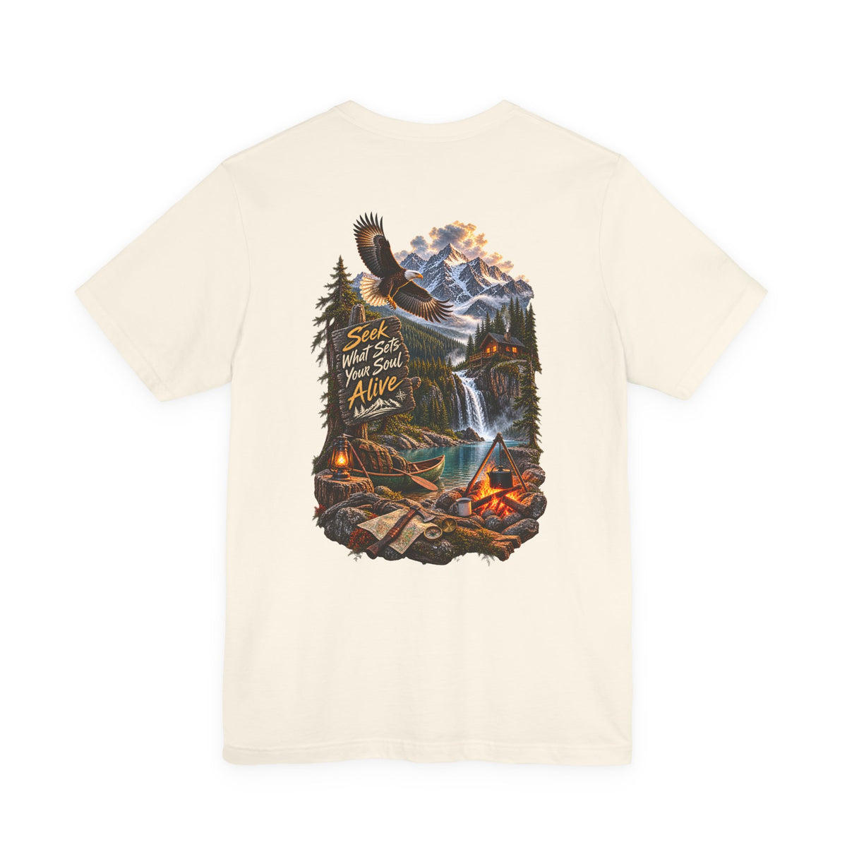 Adventure Tee — 'Seek What Sets Your Soul Alive' Mountain & Campback Graphic