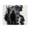 Adventure Silhouette Poster — Hiker, Mountains & River Rolled Wall Art