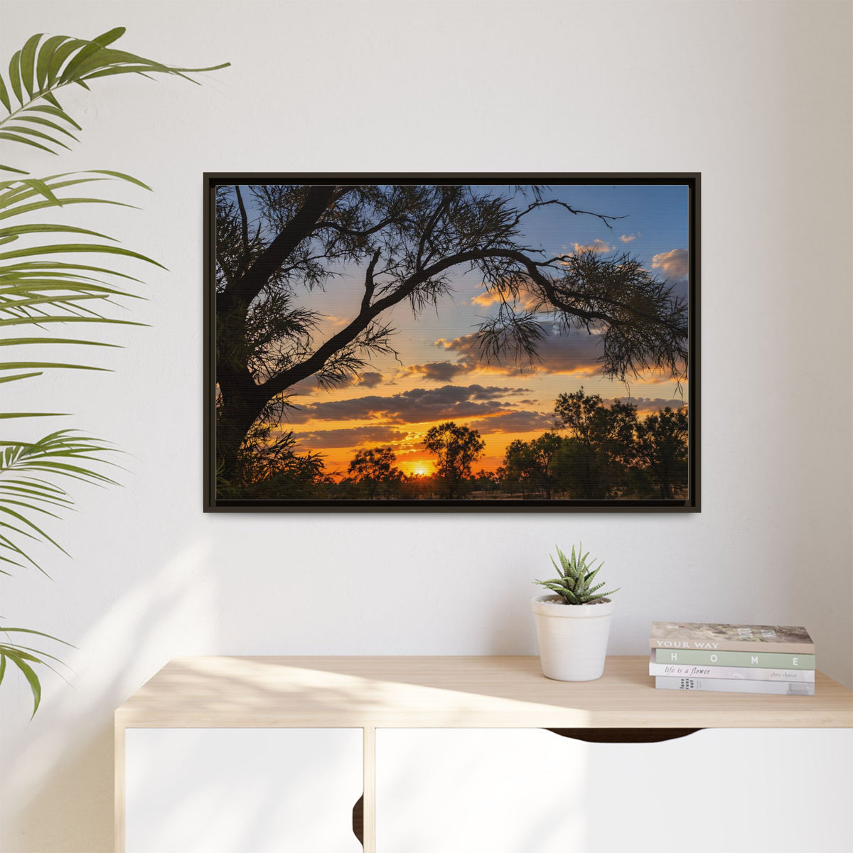 Sunset Silhouette Matte Canvas Print — Framed Landscape Wall Art