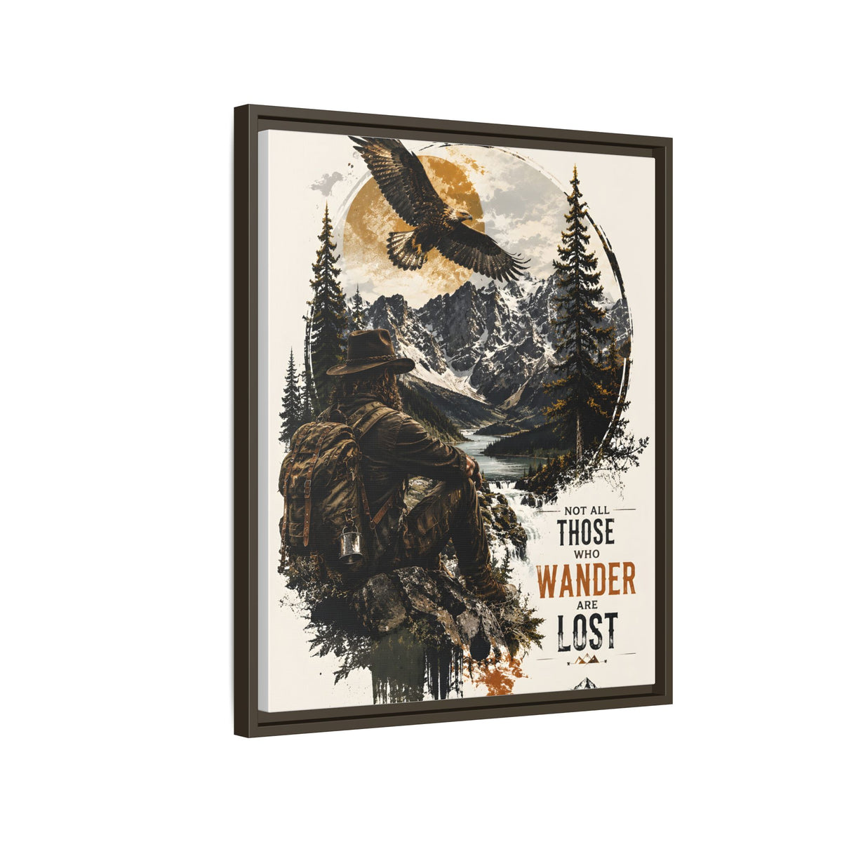Wanderer Hiking Framed Canvas — "Not All Those Who Wander Are Lost" Wall Art