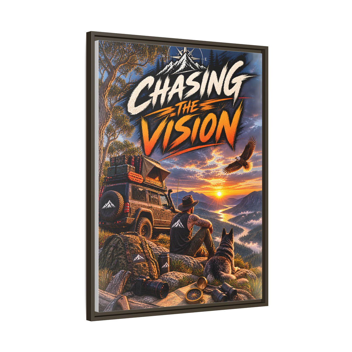 Chasing the Vision Matte Canvas Print (Framed) — Adventure Landscape Wall Art
