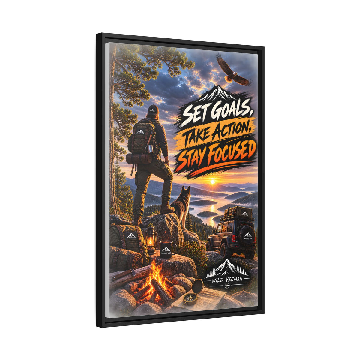 Motivational Adventure Canvas — “Set Goals, Take Action, Stay Focused”