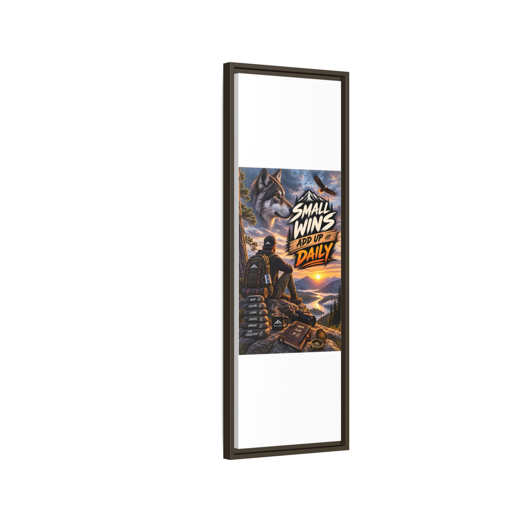Small Wins Add Up Daily Framed Canvas Wall Art — Motivational Hiking Print