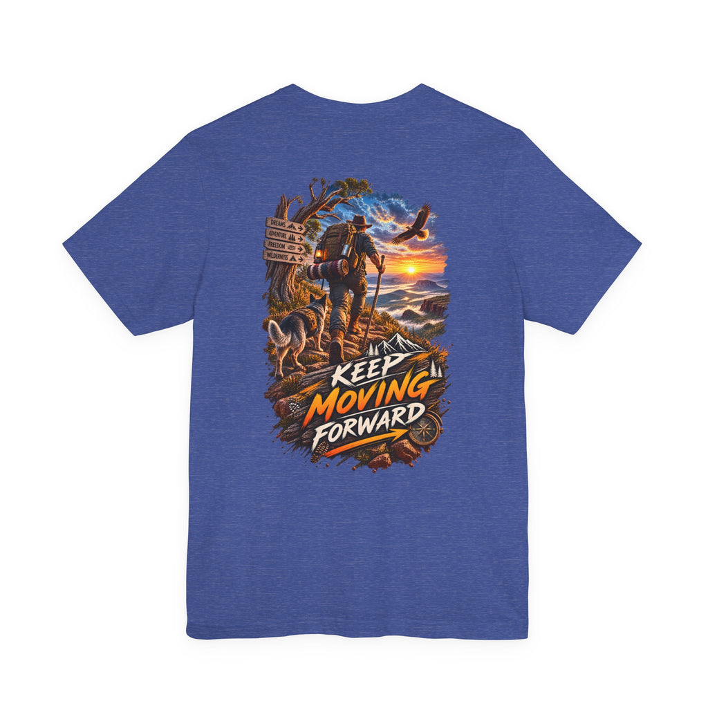 Keep Moving Forward T-Shirt — Motivational Hiker Sunset Graphic Tee