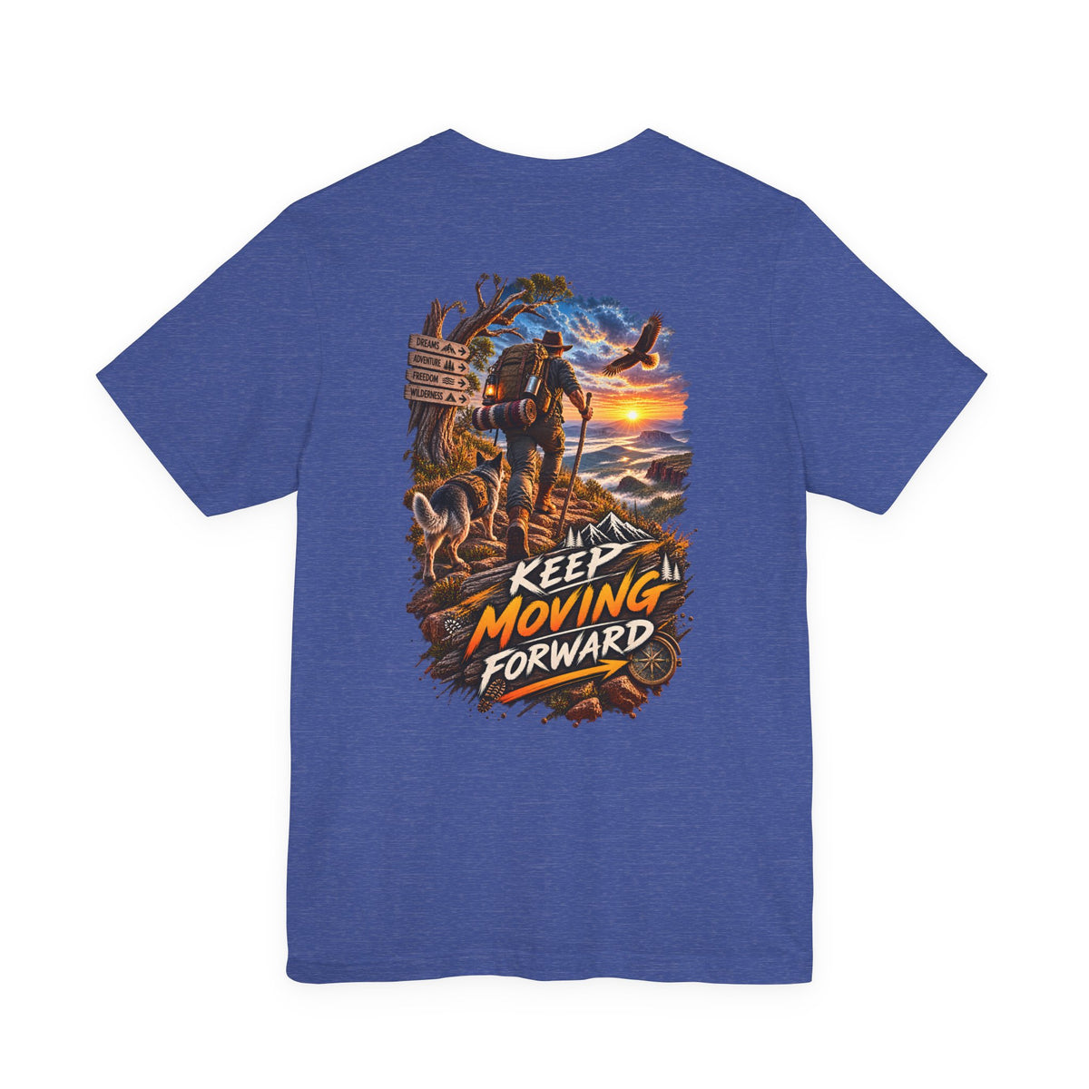 Keep Moving Forward T-Shirt — Motivational Hiker Sunset Graphic Tee