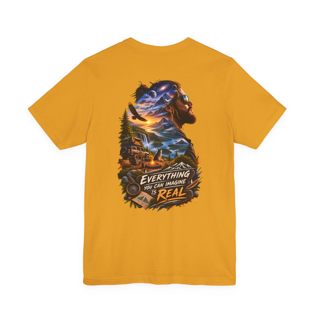 T-shirt graphique « Everything You Can Imagine Is Real » — Imprimé au dos nature et aventure surréalistes