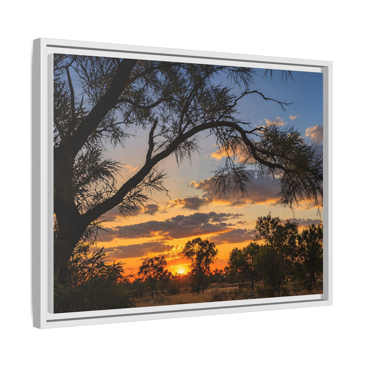 Sunset Silhouette Matte Canvas Print — Framed Landscape Wall Art